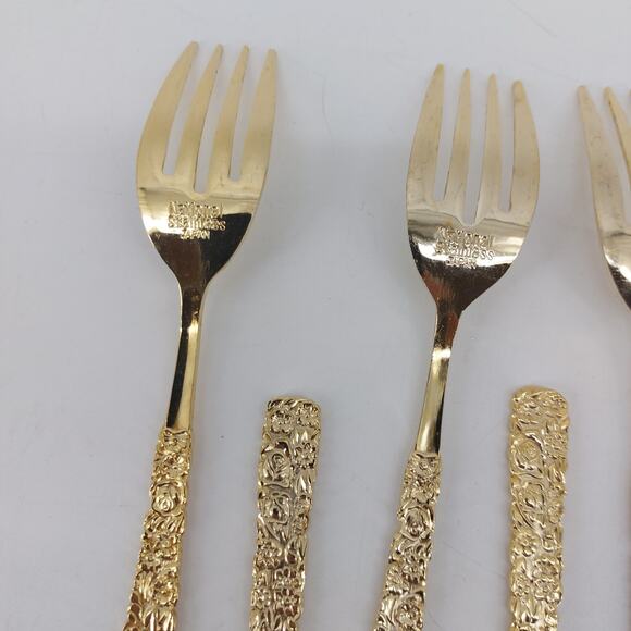 National Stainless Japan Salad Fork Gold Set of 10 Hollywood Regency - Picture 11 of 15